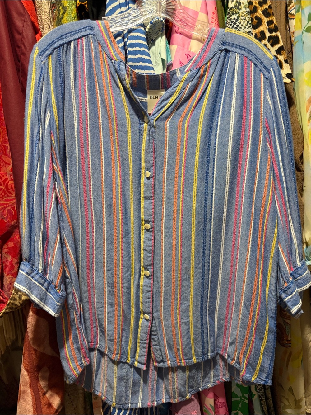 Blair Multicolor Striped Button-Up Top in Blue